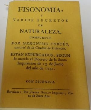 Bild des Verkufers fr FACSIMIL DE FISONOMIA,Y VARIOS SECRETOS DE NATURALEZA.edicion de 1741- Estado nuevo zum Verkauf von Librera Hijazo