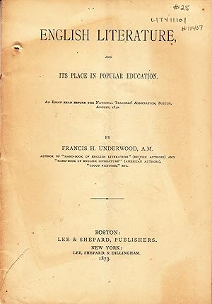 Image du vendeur pour English Literature and its Place in Popular Education mis en vente par The Kelmscott Bookshop, ABAA