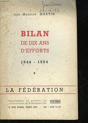 Bild des Verkufers fr BILAN DE 10 ANS D'EFFORTS 1944 - 1954 - SUPPLEMENT AU N120 zum Verkauf von Le-Livre