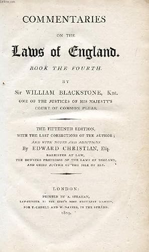 Immagine del venditore per COMMENTARIES ON THE LAWS OF ENGLAND, BOOK IV venduto da Le-Livre