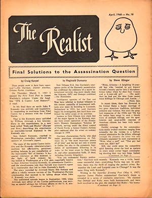 Bild des Verkufers fr The Realist No. 78, April,1968: Final Solution to the Assassination Question zum Verkauf von Kenneth Mallory Bookseller ABAA