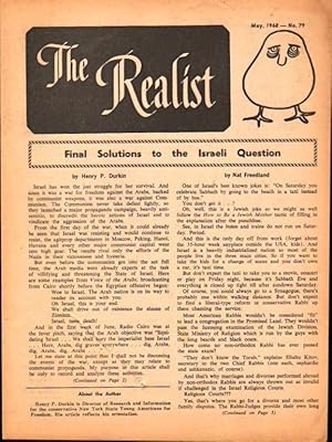 Bild des Verkufers fr The Realist No. 79, May,1968: Final Solution to the Israeli Question zum Verkauf von Kenneth Mallory Bookseller ABAA