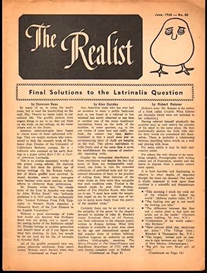 Bild des Verkufers fr The Realist No. 80, June,1968: Final Solutions to the Latrinaliai Question zum Verkauf von Kenneth Mallory Bookseller ABAA