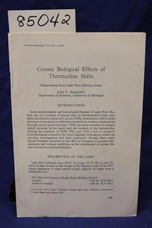 Image du vendeur pour CERTAIN BIOLOGICAL EFFECTS OF THERMOCLINE SHIFTS (Observations from Lake West Okoboji, Iowa) mis en vente par Princeton Antiques Bookshop