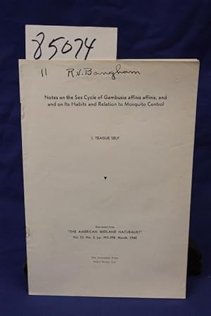 Immagine del venditore per NOTES ON THE SEX CYCLE OF GAMBUSIA AFFINIS AFFINIS AND AND ON ITS HABITS AND RELATION TO MOSQUITO CONTROL venduto da Princeton Antiques Bookshop