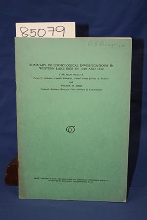 Bild des Verkufers fr SUMMARY OF LIMNOLOGICAL INVESTIGATIONS IN WESTERN LAKE ERIE IN 1929 AND 1930 zum Verkauf von Princeton Antiques Bookshop