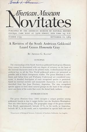 Seller image for A Revision of the South American Gekkonid Lizard Genus Homonota Gray. for sale by Frank's Duplicate Books