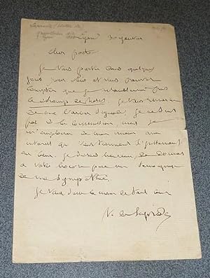 Lettre autographe signée, datée du 30 janvier à Lyon