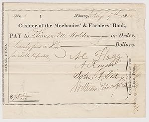 Canal Fund Document: Cashier's Note On The Mechanics' & Farmers' Bank [SIGNED, 1835, CHEMUNG CANA...