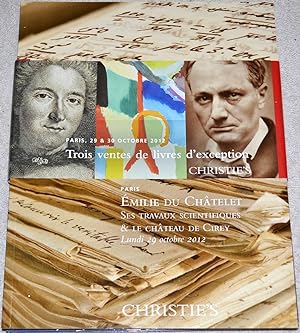 Trois ventes de livres d'exception. 1er catalogue: Émilie du Châtelet. Ses Travaux Scientifiques ...