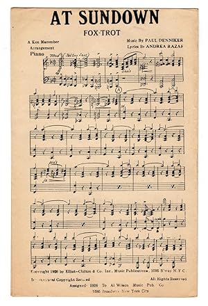 At Sundown/ 1926 Vintage Fox-Trot Sheet Music (Paul Denniker and Andrea Razaf). Arranged by Ken M...