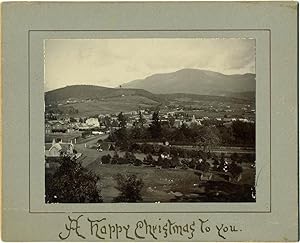 New Town from the Domain [Tasmania], mounted on a stiff Christmas card "A Happy Christmas to you"