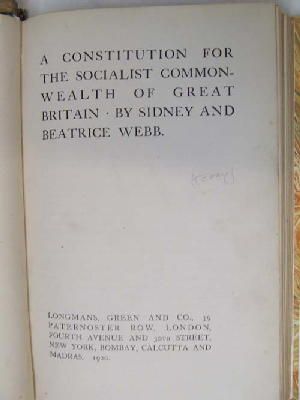 Bild des Verkufers fr A Constitution for the Socialist Commonwealth of Great Britain zum Verkauf von Kennys Bookshop and Art Galleries Ltd.
