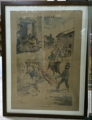 CARTEL DE LA LIDIA - COSTUMBRES VALENCIANAS - VALENCIA 1892 - ENMARCADO
