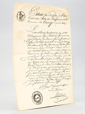 Extrait conforme d'acte de naissance daté de 1818 de Jean Clément Bergé, fils de Laurent Bergé, l...