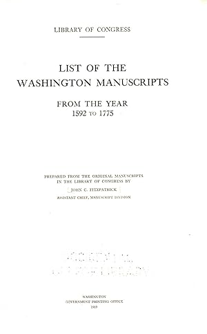 Imagen del vendedor de List of the Washington Manuscripts From the Year 1592 - 1775 a la venta por Book Booth
