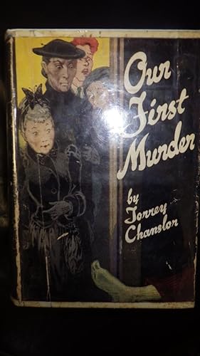 Bild des Verkufers fr Our First Murder , THE BEAGLE DETECTIVE AGENCY. In RARE Color Dustjacket of 4 Older Ladies in Long Dresses with Handbags, Looking at the Foot of a Corpse with a Mans Green Sock on, 1940. 1ST Edition. , Beagle Sisters Inheirite Dectective Agency &Take zum Verkauf von Bluff Park Rare Books