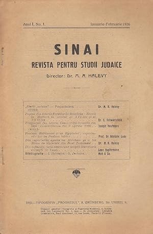 Sinai Revista Pentru Studii Judaice. Annul 1, n°1, Januarie-Februarie 1926