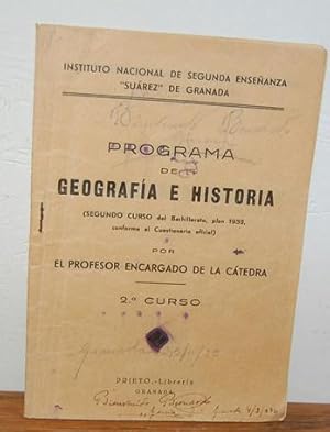 Imagen del vendedor de PROGRAMA DE GEOGRAFA E HISTORIA (Segundo Curso del Bachillerato, plan 1932, conforme al Cuestionario oficial) a la venta por EL RINCN ESCRITO