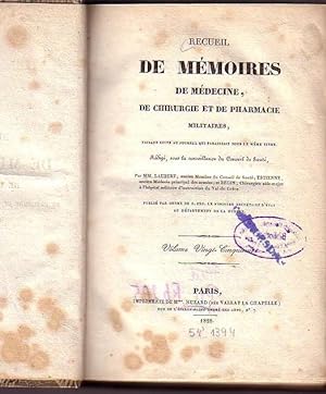 Recueil de mémoires de médecine, de chirurgie et de pharmacie militaires.Volume Vingt - Cinquieme...