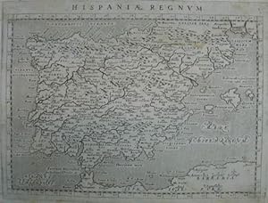 Hispaniae Regnum. Kupferstich-Karte v. Giovanni Antonio Magini aus "Geographiae Universae". Vened...