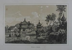 Theegarten in Schanghai. Getönter Holzstich n. J. Varonne. Wien 1861, 11 x 17 cm.