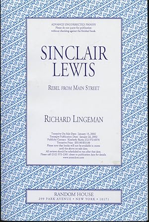 Bild des Verkufers fr Sinclair Lewis: Rebel From Main Street zum Verkauf von Between the Covers-Rare Books, Inc. ABAA