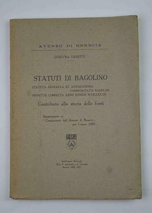 Bild des Verkufers fr Statuti di Bagolino& Contributo alla storia delle fonti. zum Verkauf von Studio Bibliografico Benacense