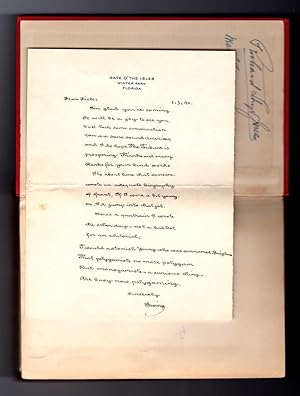 Bacheller, Irving ALS / Autograph Letter Signed, to Richard Lloyd Jones / tipped in to copy of D'...