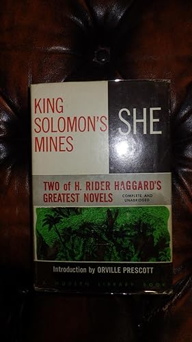 Seller image for SHE A HISTORY OF AN ADVENTURE & KING SOLOMON'S MINES in DJ, 1957, Stated Modern Library Edition., BOOK No. 163. Two Complete & Unabridged classic novels for sale by Bluff Park Rare Books