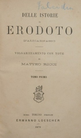 Bild des Verkufers fr Delle istorie di Erodoto d'Alicarnasso. Vol. I zum Verkauf von Antica Libreria Srl