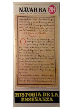 Imagen del vendedor de HISTORIA DE LA ENSEANZA. Navarra Temas De Cultura Popular N 204. a la venta por LIBRERIA CLIO