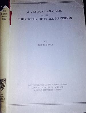 Image du vendeur pour A Critical Analysis of the Philosophy of Emile Meyerson. mis en vente par Rob Warren Books