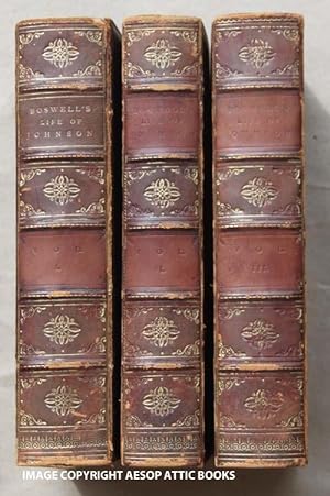 THE LIFE OF SAMUEL JOHNSON, LLD. In Three Volumes ( Complete 3 Volume Set in Full-Leather Prize B...