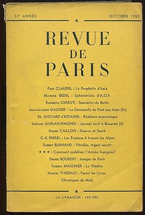 Seller image for Revue de Paris. 57e anne. Octobre 1950 for sale by LibrairieLaLettre2