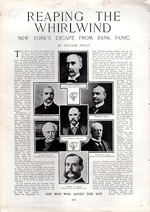 Image du vendeur pour PRINT: "Reaping the Whirlwind: New York's Escape from Bank Panic, (The Men Who Saved the Day)".story & photoengravings from Harper's Weekly, November 9, 1907 mis en vente par Dorley House Books, Inc.