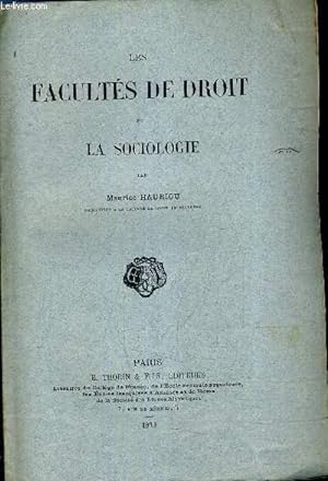 Bild des Verkufers fr LES FACULTES DE DROIT ET LA SOCIOLOGIE - EXTRAIT DE LA REVUE GENERALE DU DROIT. zum Verkauf von Le-Livre