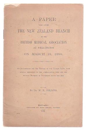 Image du vendeur pour A Paper Read Before The New Zealand Branch Of The British Medical Association On March 18, 1898 mis en vente par Renaissance Books, ANZAAB / ILAB
