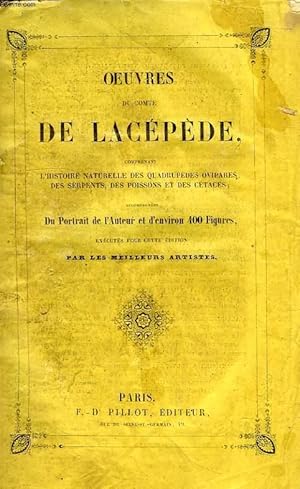 Bild des Verkufers fr OEUVRES DU COMTE DE LACEPEDE, TOME I, CETACES zum Verkauf von Le-Livre