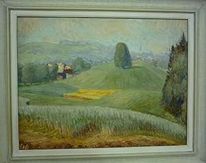 Bild des Verkäufers für Landschaft mit Blick auf Kirche Hirzel Oel auf Leinwand. zum Verkauf von Biblion Antiquariat
