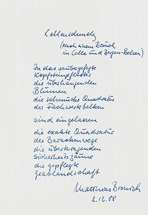 Bild des Verkufers fr Eigenh. Gedicht mit U. zum Verkauf von Antiquariat INLIBRIS Gilhofer Nfg. GmbH