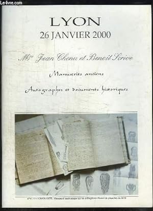 Seller image for Catalogue de la Vente aux Enchres du 26 janvier 2000  l'Htel des Ventes de Lyon. Manuscrits anciens, Autographes et documents historiques. for sale by Le-Livre