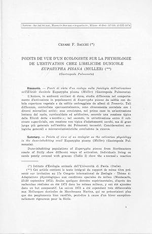 Immagine del venditore per Points de vue d'un cologiste sur la physiologie de l'estivation chez l'hlicid dunicole Euparypha pisana (Mller). In 8vo, offp., pp. 17 + 3 figs. Offprint from Natura 65(3-4) venduto da NATURAMA