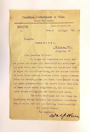 Maschinengeschr. Brief an Käthe Ehren mit Unterschrift vom 15. IX. 1914.