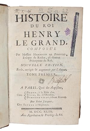 Bild des Verkufers fr Histoire du Roi Henry le Grand. Nouvelle dition. Revue, corrige & augmentee par l'Auteur. 2 vols. zum Verkauf von Lynge & Sn ILAB-ABF