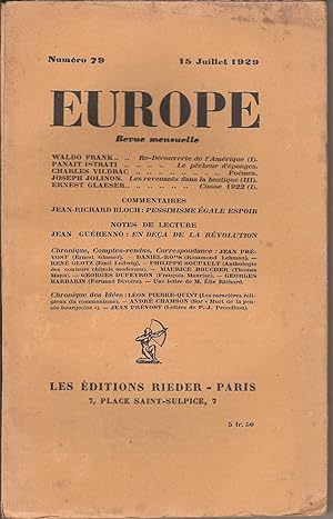 Imagen del vendedor de EUROPE Revue mensuelle  Numro 79 du 15 Juillet 1929 a la venta por Bouquinerie L'Ivre Livre