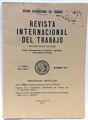 Imagen del vendedor de Revista Internacional Del Trabajo (Vol.X. Num. V) Noviembre 1934 a la venta por SalvaLibros