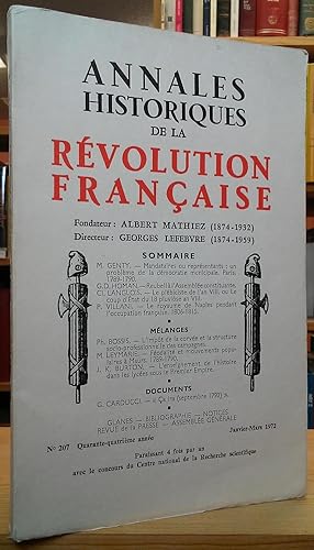 Image du vendeur pour Annales Historiques de la Rvolution Franaise: No. 207, Quarante-quatrime anne, Janvier-Mars 1972 mis en vente par Stephen Peterson, Bookseller