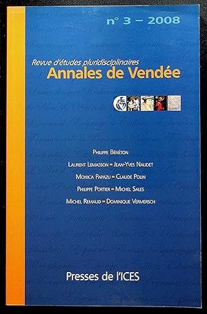 Image du vendeur pour Annales de Vende n3 - 2008 mis en vente par LibrairieLaLettre2