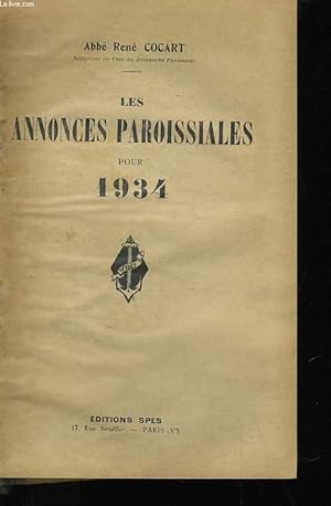 Image du vendeur pour LES ANNONCES PAROISSIALES POUR 1934 mis en vente par Le-Livre